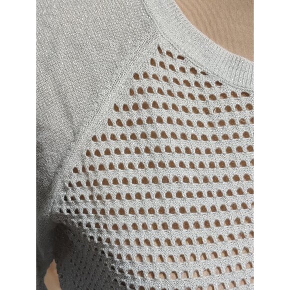 Express S Womens Sweater Silver Metallic Open Knit Pullover Sheer Sparkle Top - Picture 4 of 12